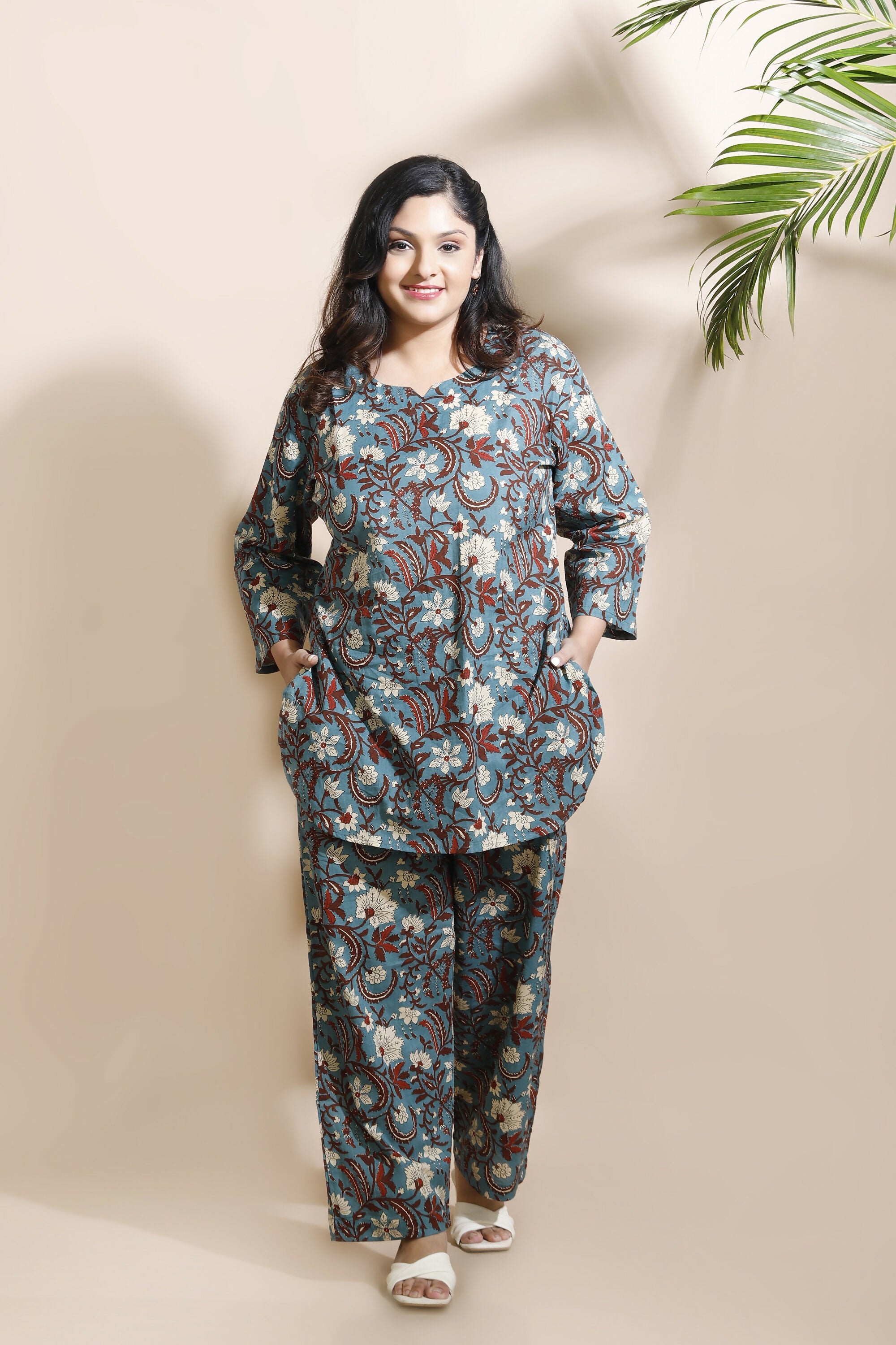 Breathables Blue Kalamkari Kurta & Pant Cotton Co-Ord Set | Grocsy