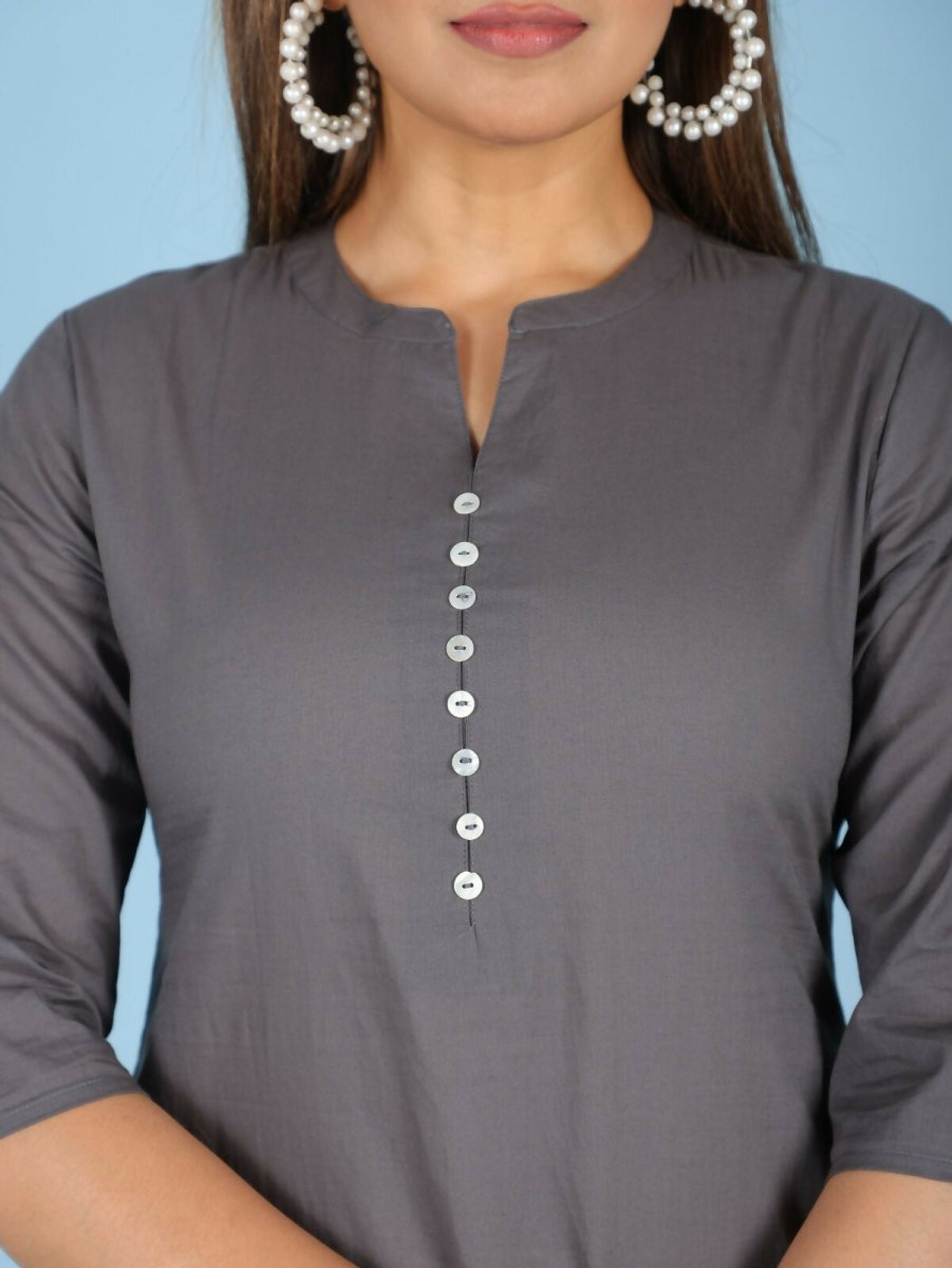 Aramya Grey Soft Cotton Solid Straight Kurta for Women | Grocsy