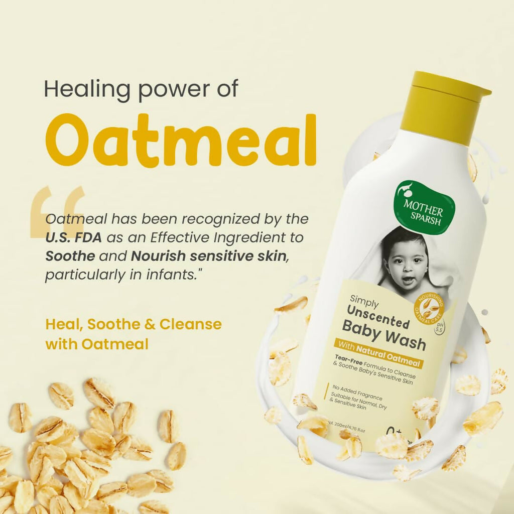 Mother Sparsh Simply Unscented Baby Wash With Natural Oatmeal, Tear Free Formula for Newborn's Sensitive Skin | Grocsy