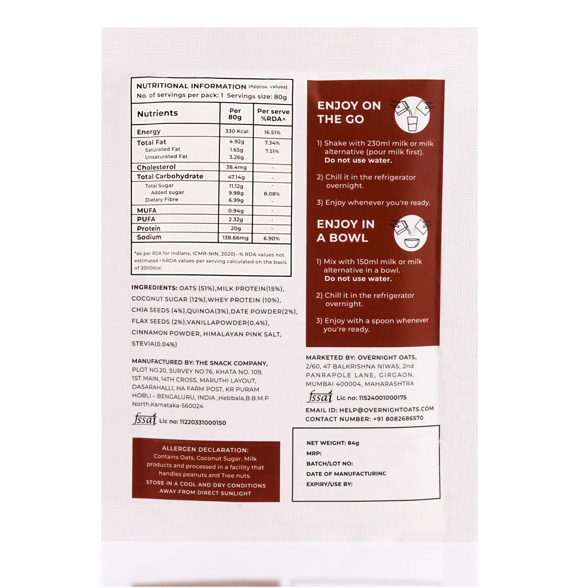 OverNightOats Chocolate Chip | Grocsy