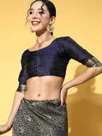 Saree Mall Navy Blue & Gold-Toned Ethnic Motifs Zari Silk Blend Banarasi Sarees | Grocsy