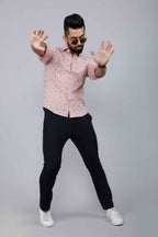 Miravan Men's Pink Pure Cotton Floral Print Slim Fit Casual Shirt | Grocsy