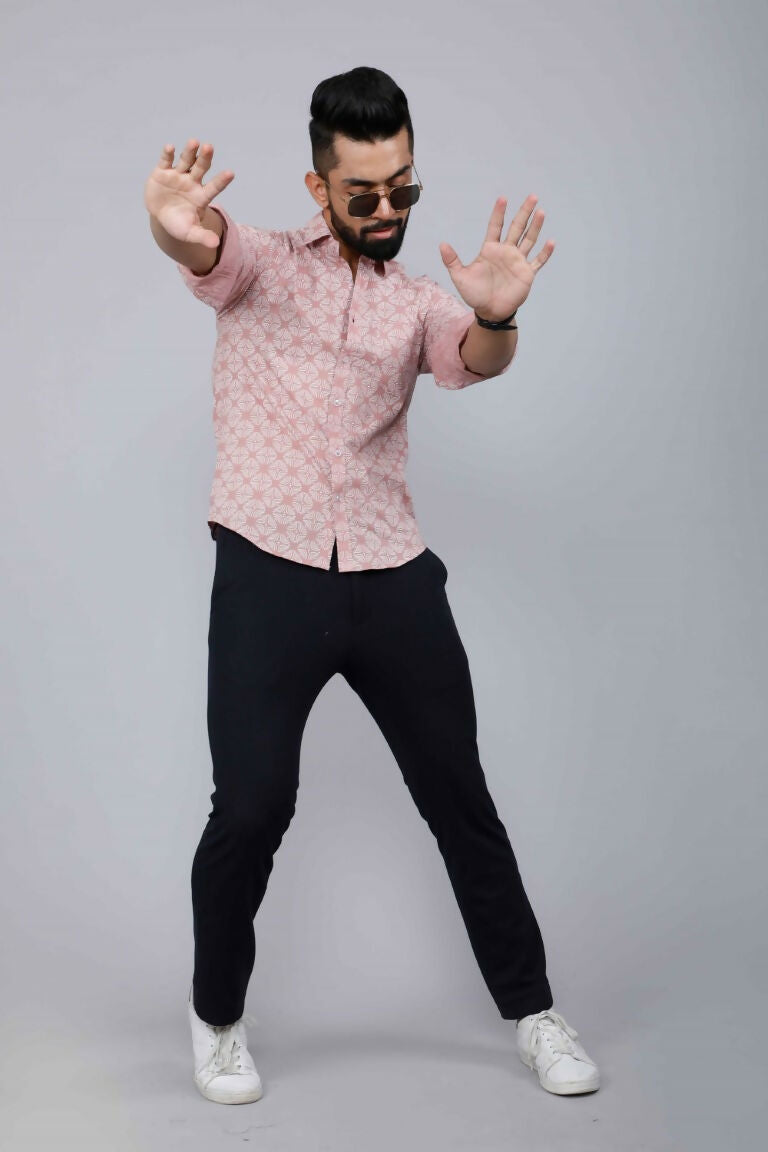 Miravan Men's Pink Pure Cotton Floral Print Slim Fit Casual Shirt | Grocsy