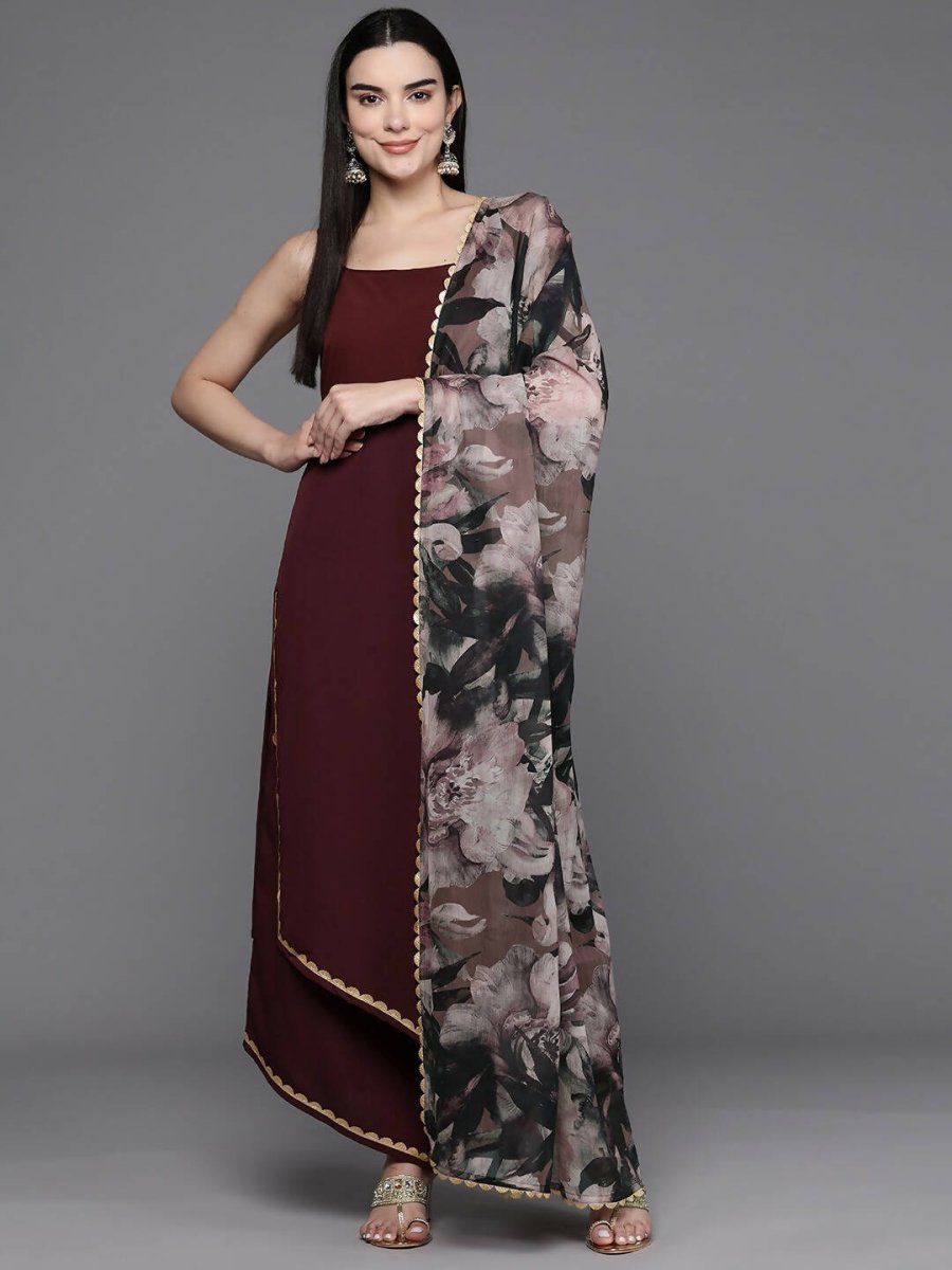 Ahalyaa Women Regular Kurta with Palazzos & With Dupatta - Brown Color | Grocsy