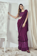 Mahotsav Women's Magenta Lycra Embellished Ready To Wear Saree With Stitched Blouse | Grocsy