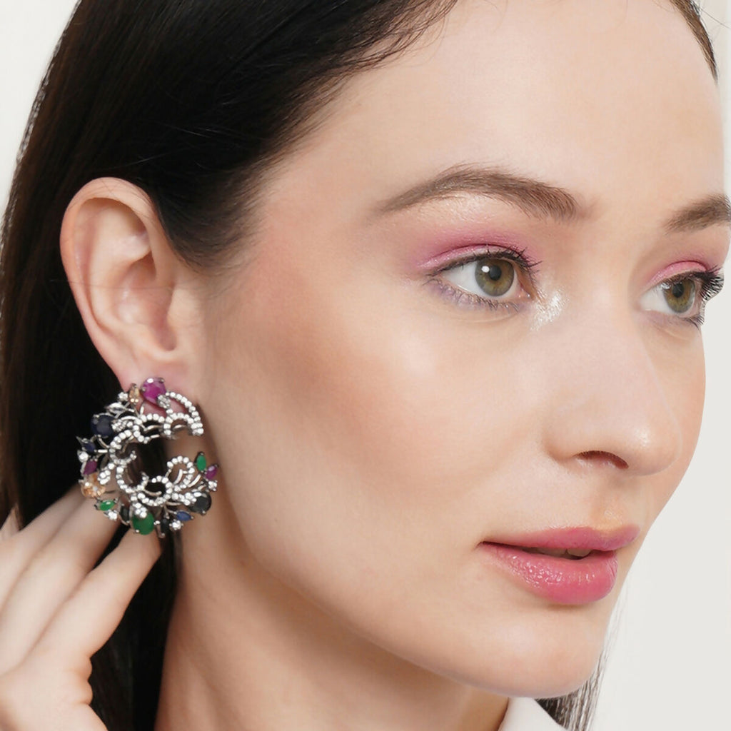 Multi Flower Oversized Stud Earrings- Ruby Raang | Grocsy