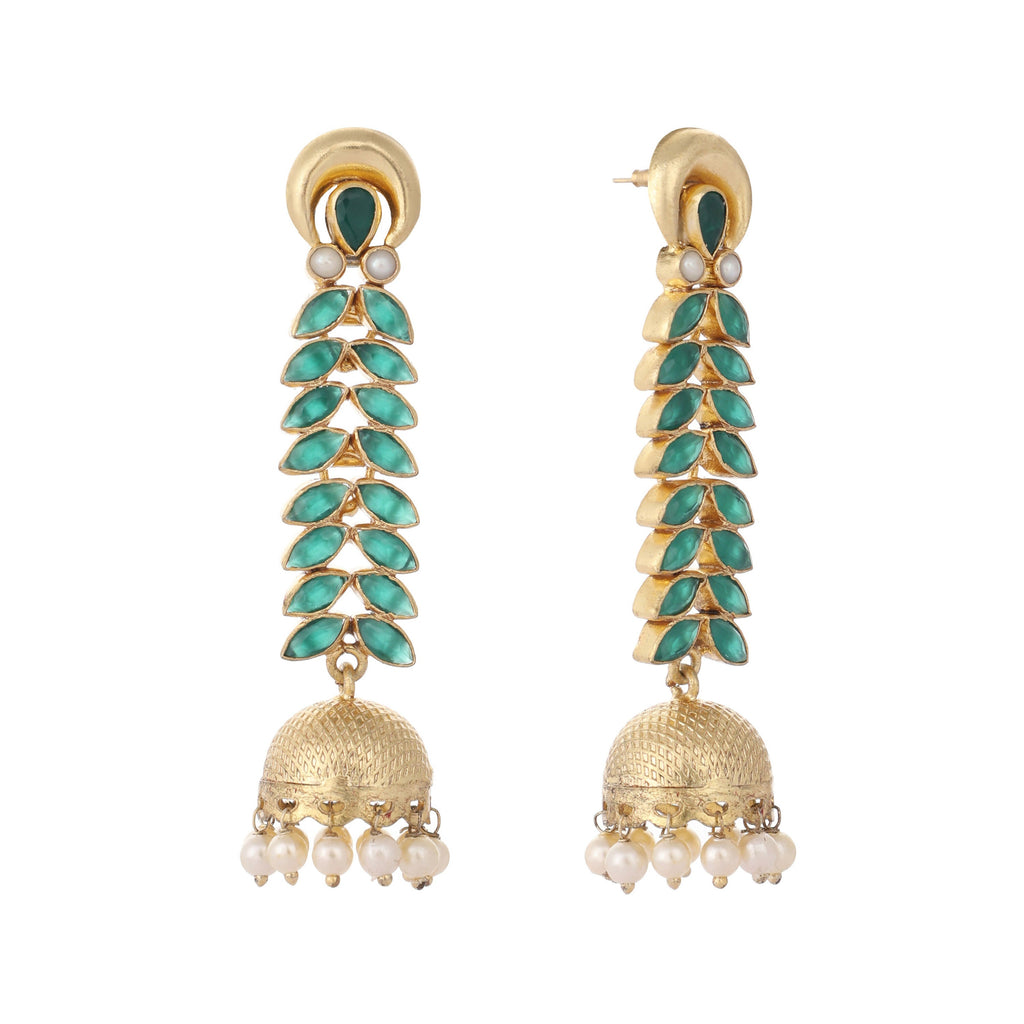 Nuyug 22K Gold Plated Green Fern Earrings | Grocsy