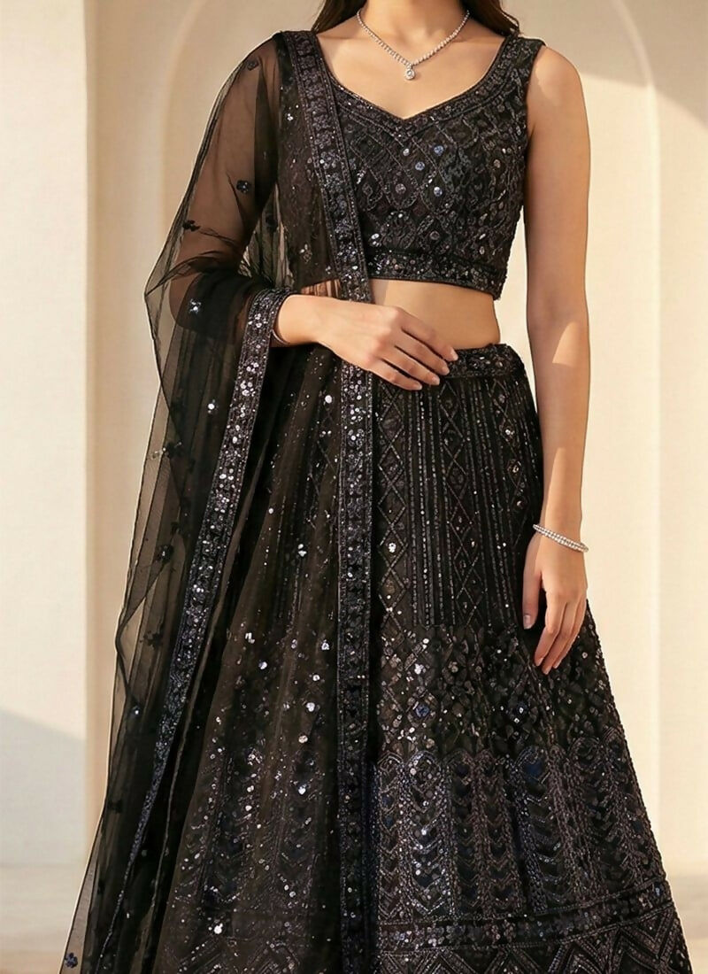Lehenga Mart Black Net Designer Bollywood Style Wedding Wear Lehenga Choli | Grocsy