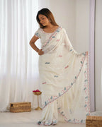 Vamsee Taniya White Silky Crush Saree | Grocsy