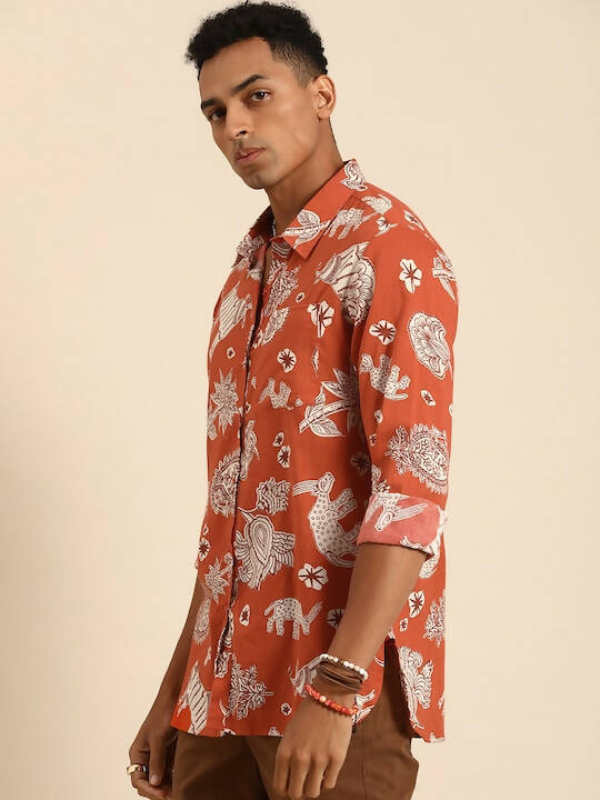 Orange Men Pure Cotton Relaxed Opaque Printed Casual Resort Shirt - Mahotsav | Grocsy