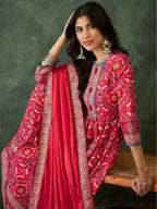The52 Women's Beautiful Printed Work Rayon Fabric Flared Kurta Pant and Dupatta Set | Grocsy