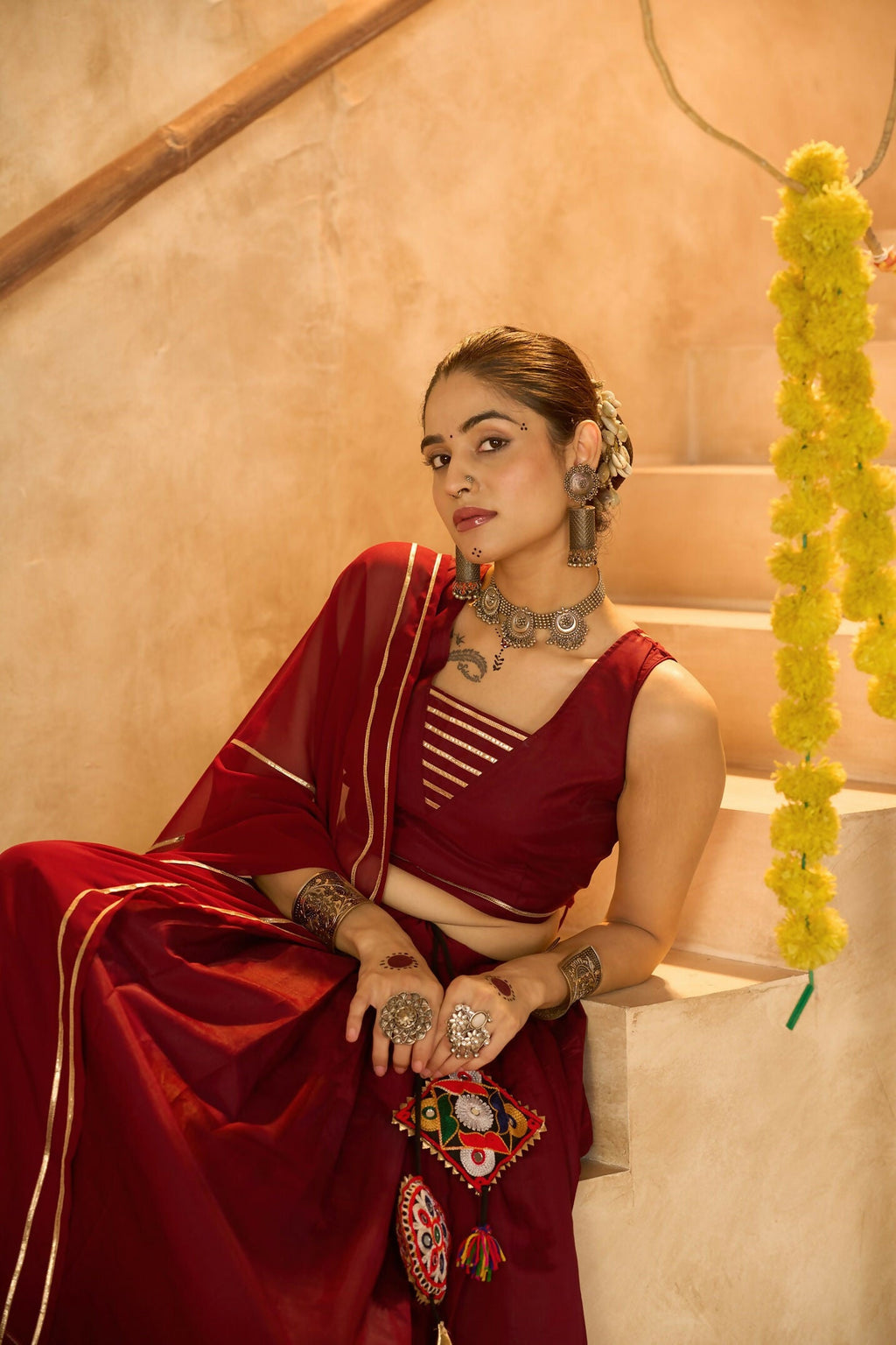 AI Fashion Maroon Silk Crepe Designer Navratri Wear Lehenga Choli Collection | Grocsy