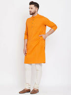 Even Apparels Pure Cotton Men's Kurta With Band Collar in Yellow Color | Grocsy