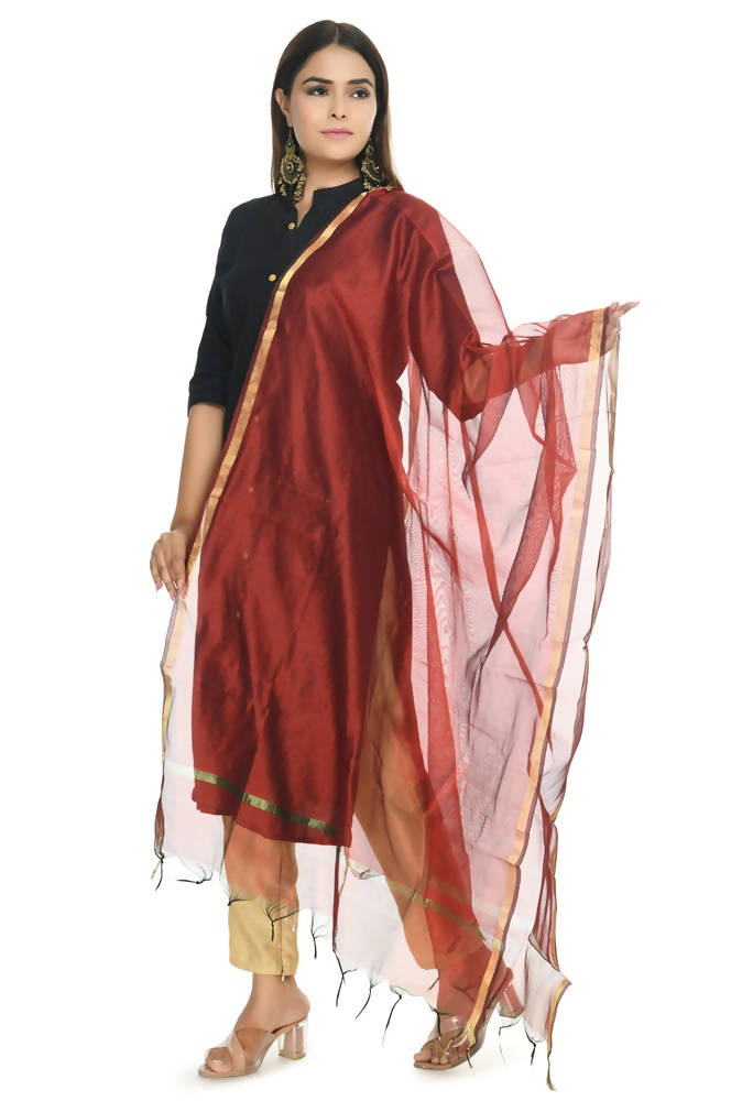 Mominos Fashion Maroon Banarsi Piping Dupatta | Grocsy
