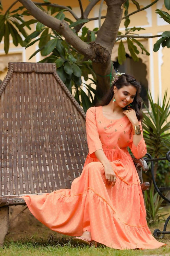 Yufta Peach Cotton Dobby Dress | Grocsy