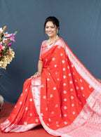 Jyoti Fashion Women's Red Soft Banarasi Silk Zari Woven Saree with Blouse | Grocsy