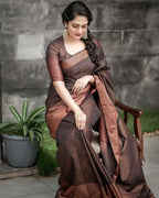 DEIANA'S Beautiful Designer Golden zari Soft Lichi Silk Saree - Mehandi | Grocsy