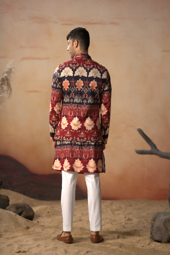 Blossom Print Cotton Nehru Jacket Set by Hilo Design | Grocsy