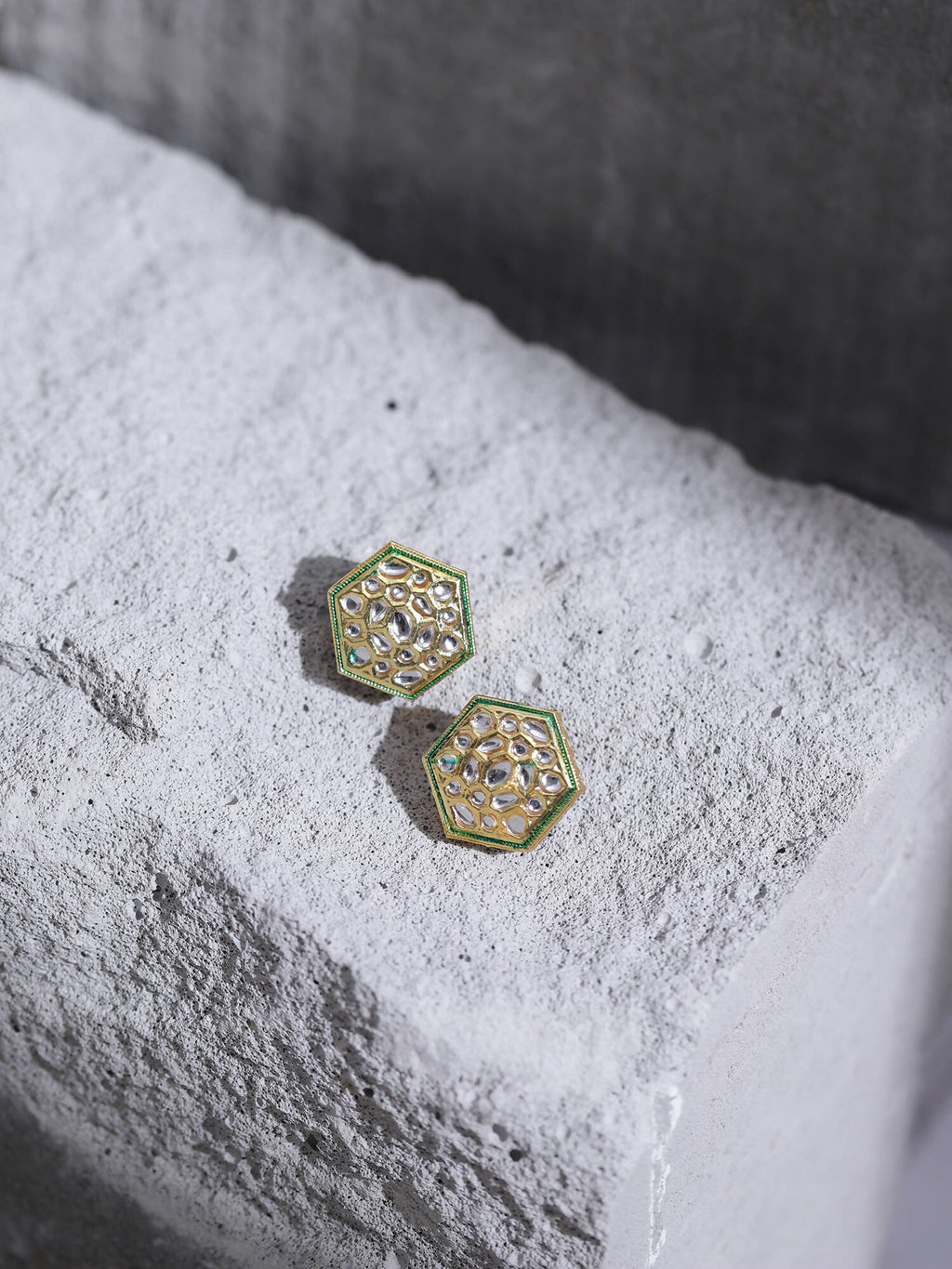 Gold-Toned White Kundan Contemporary Gold-Polished Studs Earrings - Ruby Raang | Grocsy