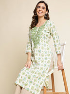 Green Poly Rayon Aztec Printed Straight Fit Kurta - Prasuti | Grocsy