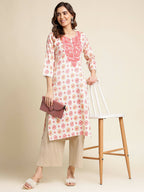Red Poly Rayon Aztec Printed Straight Fit Kurta - Prasuti | Grocsy