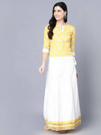 Myshka Yellow White Printed Ready to Wear Lehenga | Grocsy