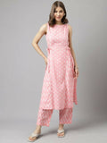 FIORRA Women's Baby Pink Cotton A-Line Kurta Set | Grocsy