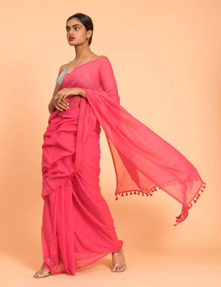 Suta Pink Solid Pure Cotton Saree | Grocsy