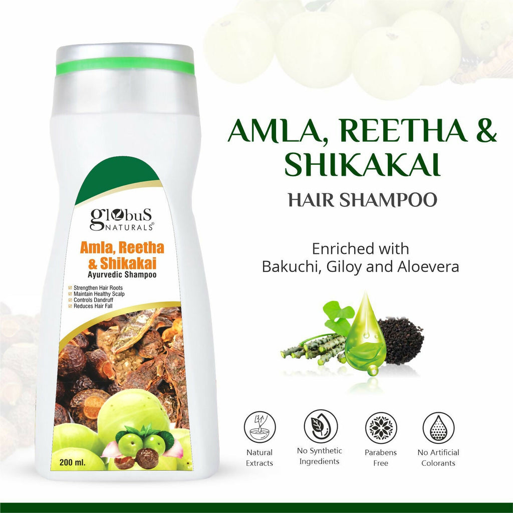 Globus Naturals Amla Reetha Shikakai Shampoo | Grocsy