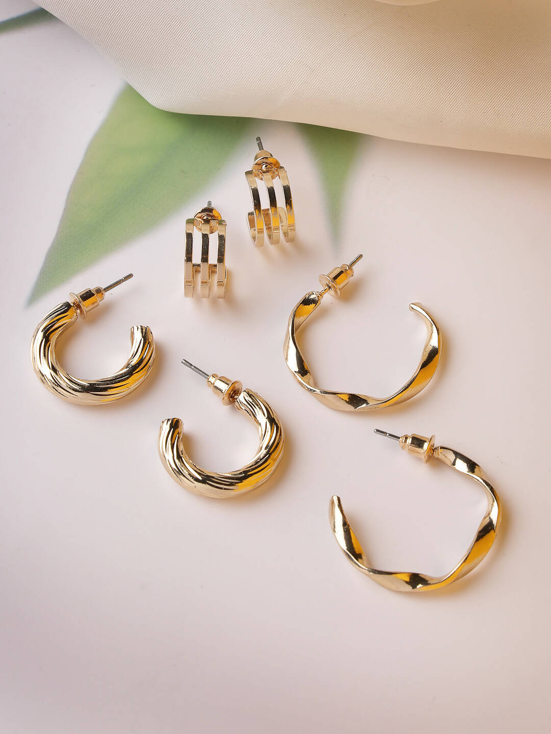 NVR Women's Set of 3 Gold-Polished Hoop Earrings | Grocsy