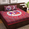 Vamika Printed Cotton Daandiya Red Bedsheet With Pillow Covers (PM Daandiya Red) | Grocsy