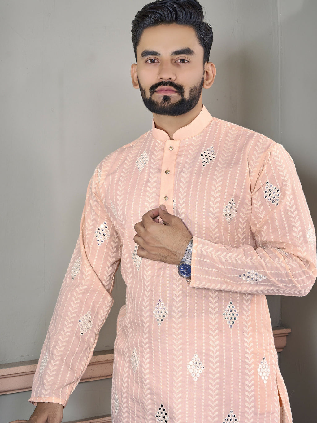 Peach Kurta Pajama Set for Men by Infinity Export | Grocsy