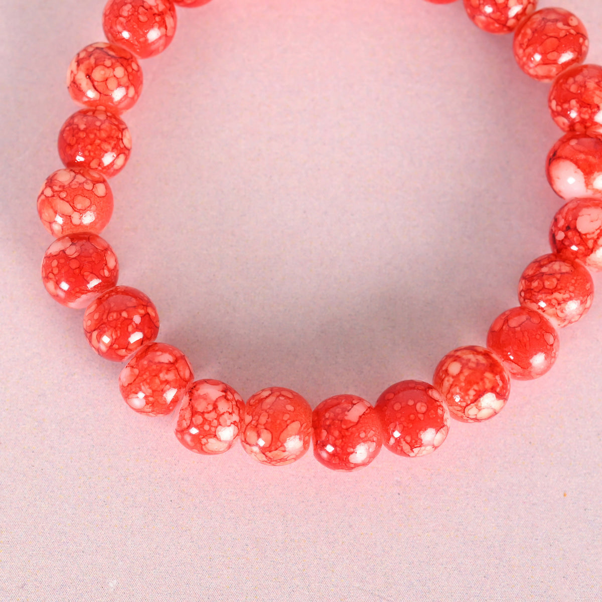 NVR Men & Women Red Marbel Crystal Elasticated Bracelet