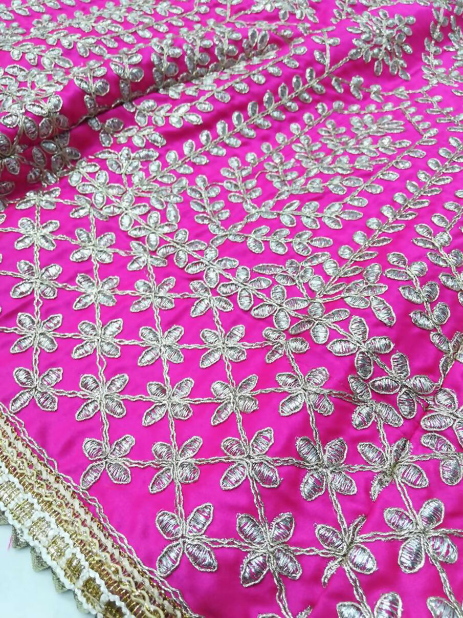 Jyoti Fashion Glamorous Rani Pink Chapat Zari and Dori Embroidered Malai Satin Silk Lehenga Choli with Dupatta | Grocsy