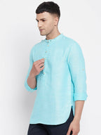 Even Apparels Pure Cotton Men's Kurta in Blue Color With Band Collar | Grocsy