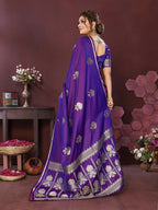 Joban Fashion Purple Floral Motifs Banarasi Silk Sarees | Grocsy