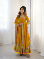 Joban Fashion Mustard Georgette Sequence Embroidery Work Readymade Kurta Set | Grocsy