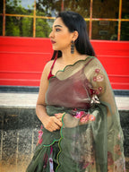 Vamsee Brijbala Green Organza Saree | Grocsy