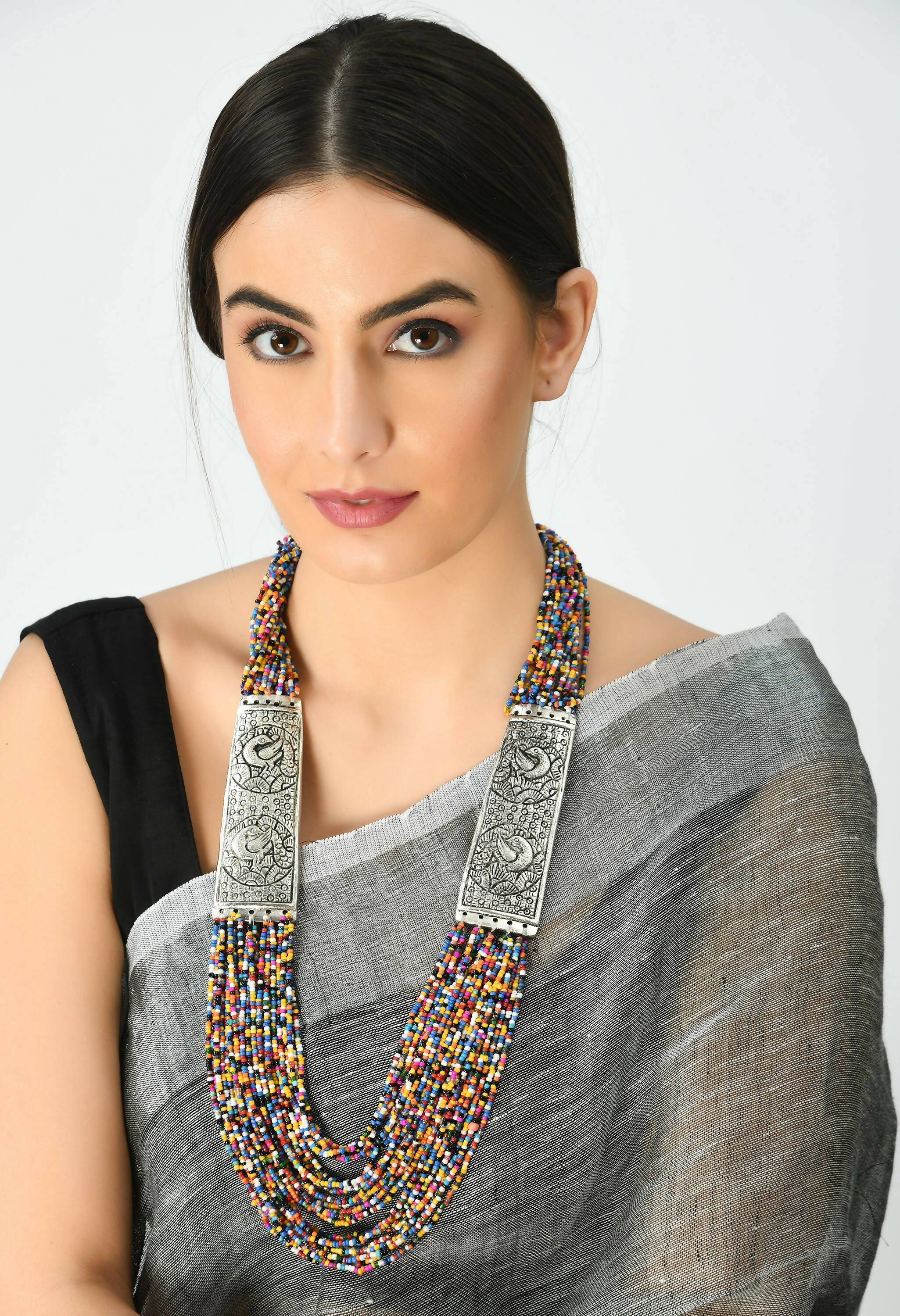 Mominos Fashion Johar Kamal Oxidised Multi Beads Long Statement Necklace For Women | Grocsy