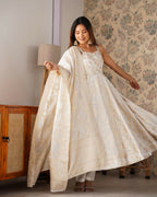 The52 Women's Gorgeous Jacquard Work Jacquard Silk Fabric Flared Anarkali Pant and Dupatta Set | Grocsy