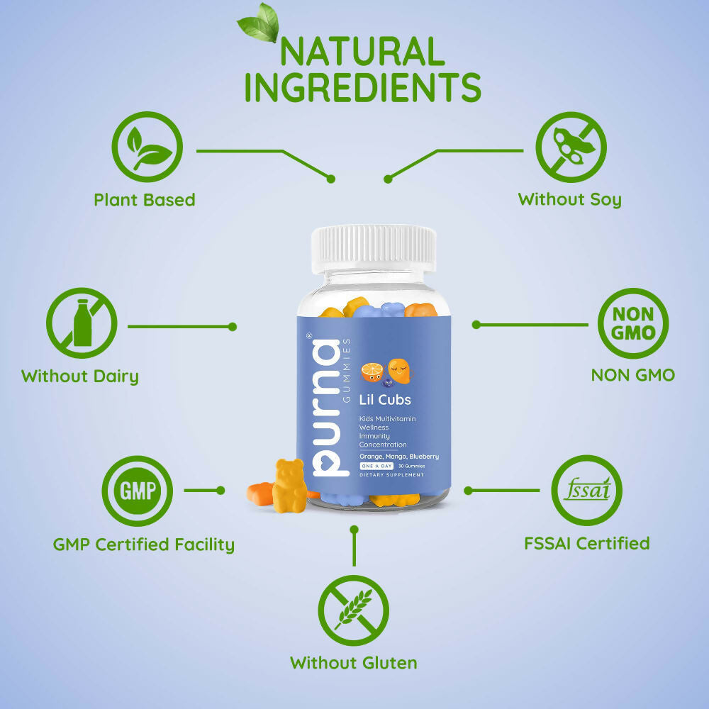 Purna Gummies Kids Multivitamin Gummies for Growth, Immunity and Health | Grocsy