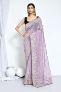 Purple Organza Satin Silk Sequence Embroidered with Stone work Saree - Nimaya Benzy | Grocsy