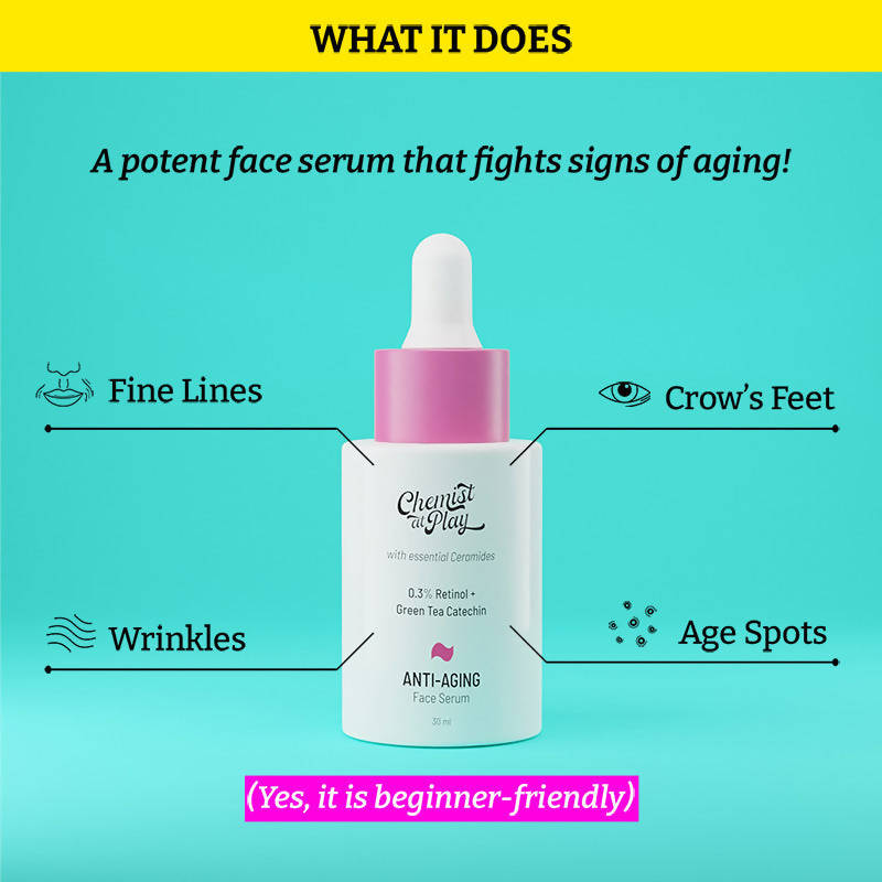 Chemist At Play Anti-Aging Face Serum For Dry, Mature Oily Skin, Reduces Wrinkles, Fine Lines, Age Spots | Grocsy