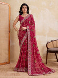 Teeya Creation Womens Stylish Simply Wedding Wear Georgette Saree-Red | Grocsy