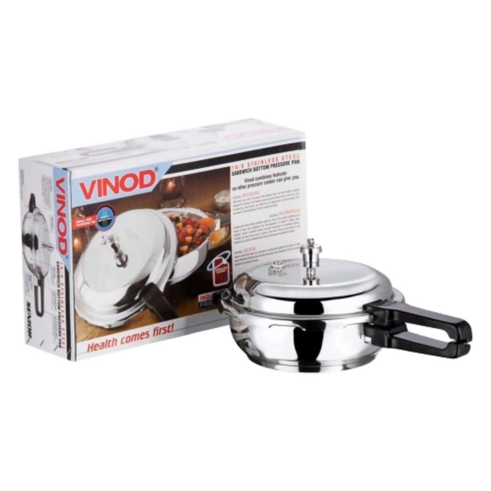Vinod 18/8 Stainless Steel Outer Lid Sandwich Bottom Deep Pan Pressure Cooker | Grocsy