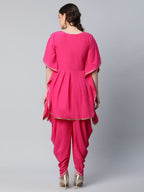 Ahalyaa Women Pink Crepe Glitter Printed Kurta with Dhoti Pants | Grocsy