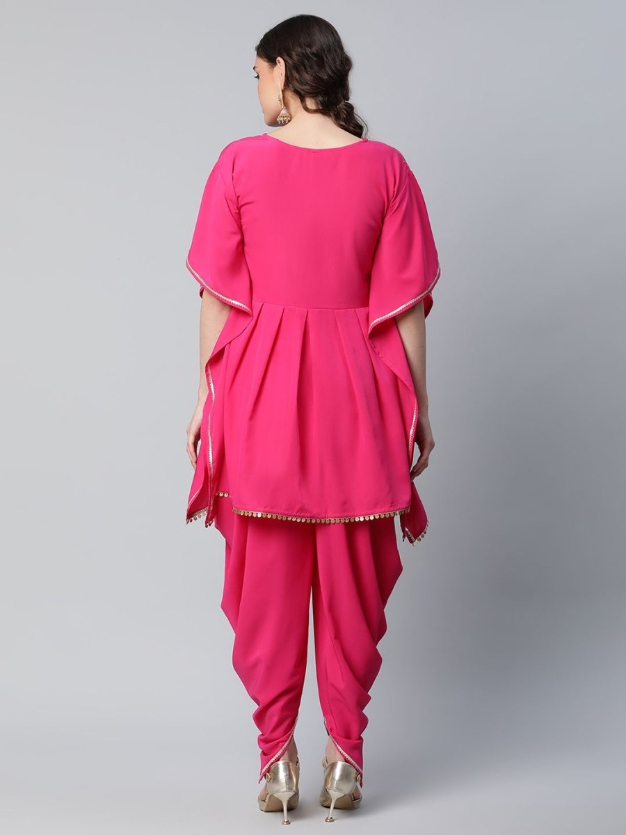 Ahalyaa Women Pink Crepe Glitter Printed Kurta with Dhoti Pants | Grocsy