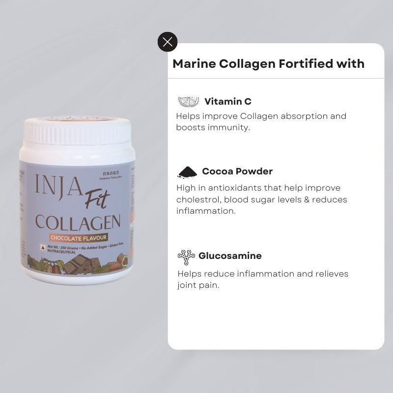 Inja Fit Marine Collagen For Skin Joints And Muscles With Vit C & Glucosamine - Chocolate Flavour | Grocsy