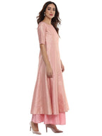 Ahalyaa Women's Pink Poly Silk Gold Foil Print Kurta | Grocsy
