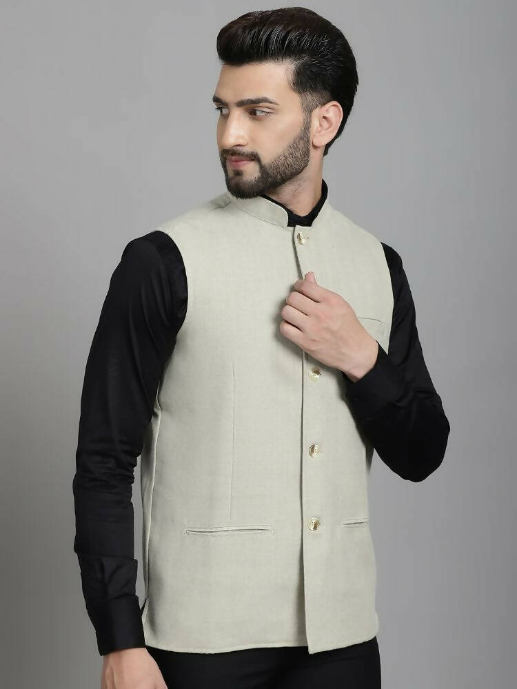 Even Apparels Self-Design Waistcoat With Welt Pockets - Beige | Grocsy